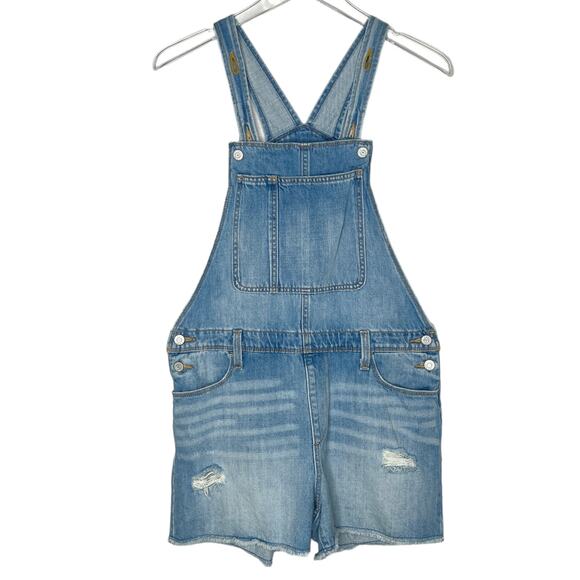 Old Navy XXL 18 Girls Light Wash Distressed Jean Shortalls - Picture 1 of 11